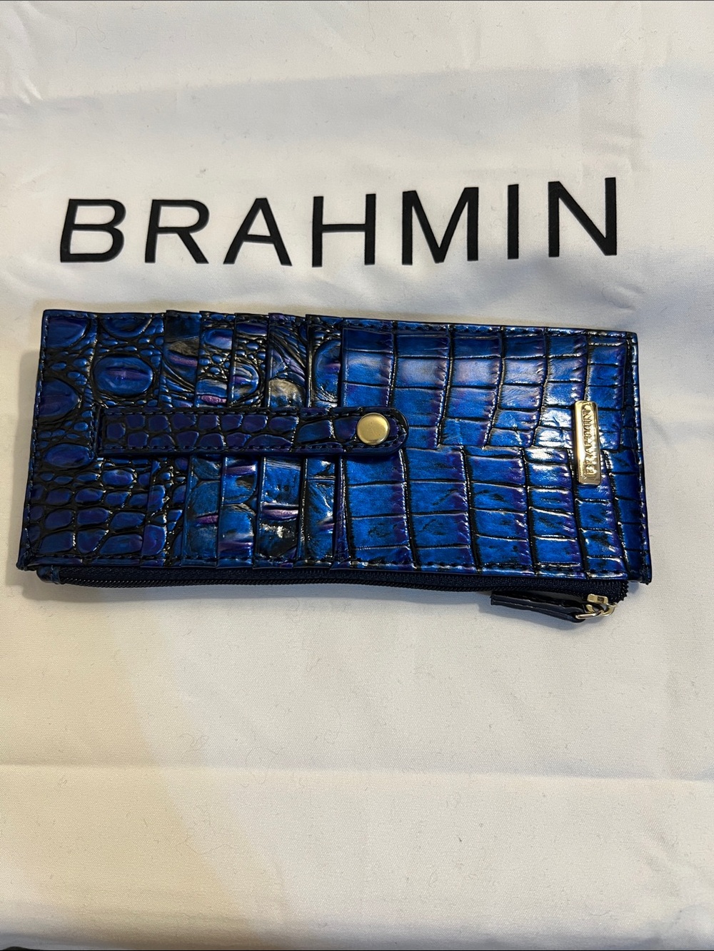 Brahmin Metallic Blue Croc-Embossed Satchel with Matching Wallet - Picture 3 of 8